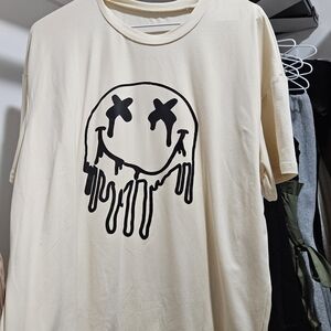SHEIN Cream Tee with Black Dripping Smiley